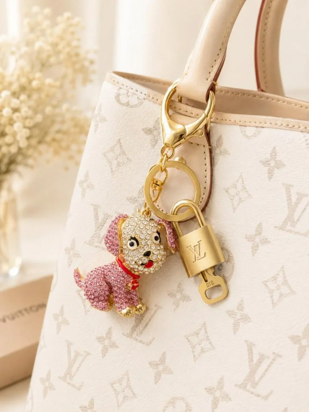 Authentic Louis Vuitton Gold Lock 🔒 Unbranded Dog Keychain Bag Charm LV